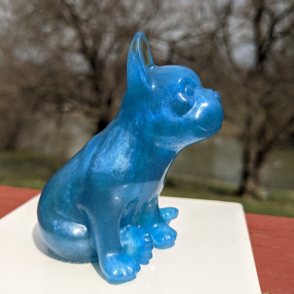 Blue Frenchie Bulldog Handmade Resin Art Cute OOAK Dog Dogs Pet - Picture 10 of 10